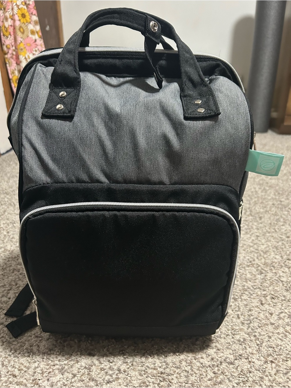 Black and Gray Baby Diaper Backpack with Front Organizer - Unbranded